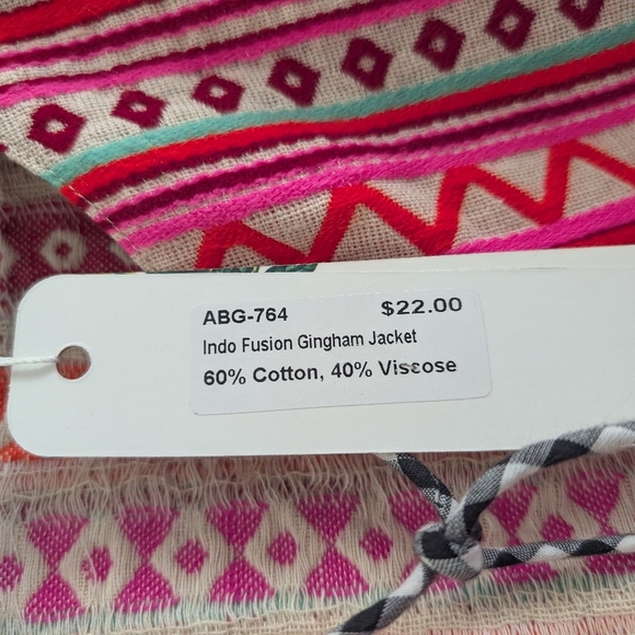 NWT American & Beyond Pink Gingham Checkered Jacket With Bright Embroidery - Picture 7 of 7